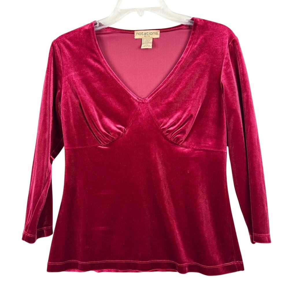 Vintage‎ Y2K 90's Whimsigoth Vamp Babydoll Red Velvet 3/4 Sleeve Blouse Size PS